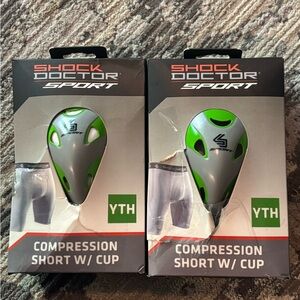 Shock Doctor Youth Compression Shorts with Cup - Green and Gray